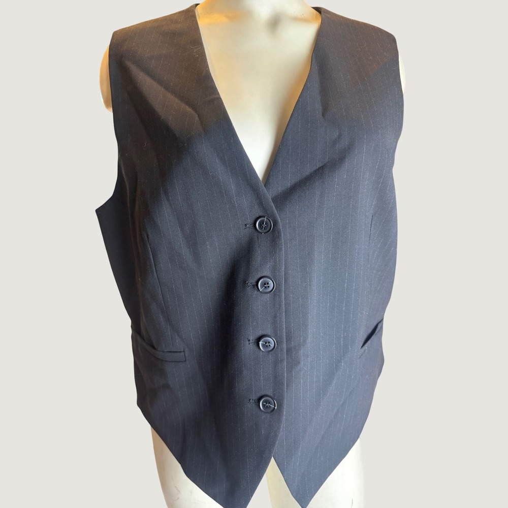 lliott Lauren NWT Size 16 Black Pinstripe Tailored Suit Vest Waistcoat $182